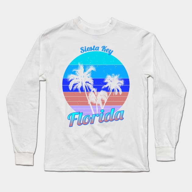 Siesta Key Florida Retro Tropical Palm Trees Vacation Long Sleeve T-Shirt by macdonaldcreativestudios